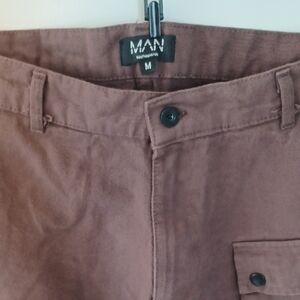 Boohooman Brown Cargo Pants with Relaxed Fit and Textured Fabric